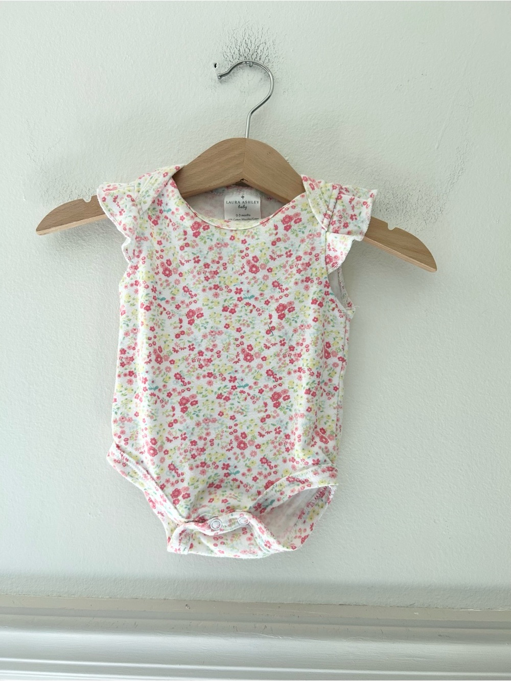 Laura Ashley 0-3 Months White One-Piece with Pink Floral Print
